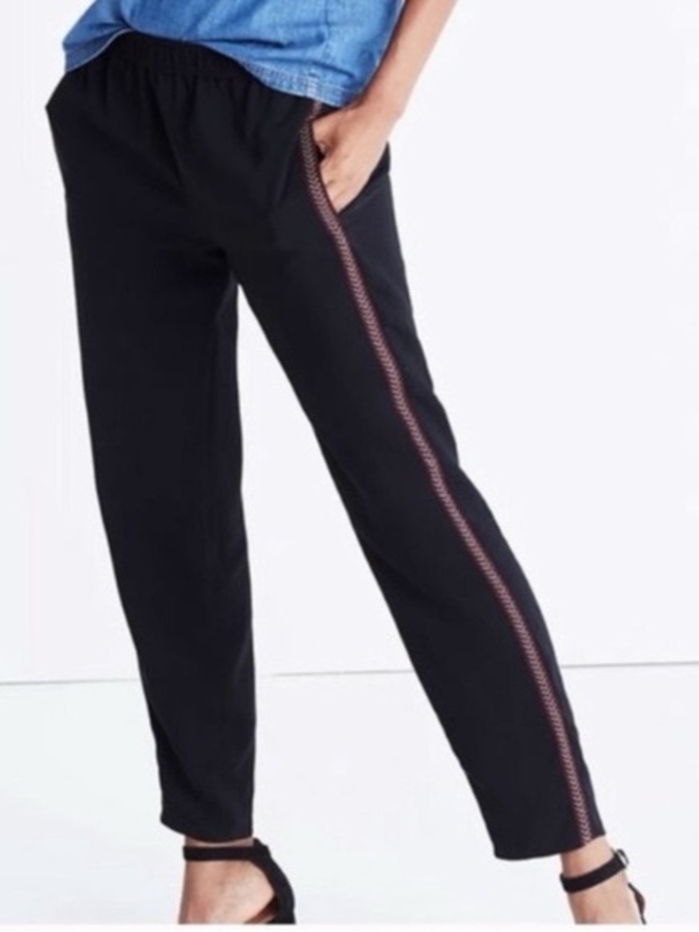 Madewell Black Burgundy Embroidered Straight Pants XSmall